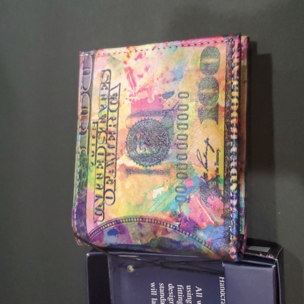 Benjamin Franklin printed All about the Benjamins multicolored $100 money wallet